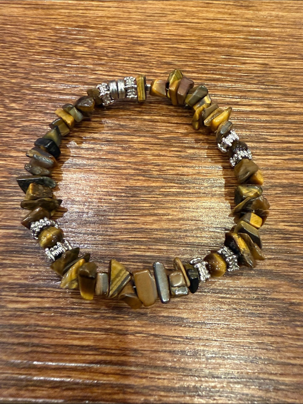 Tiger Eye Chip Stretch Bracelet with Silver Accents